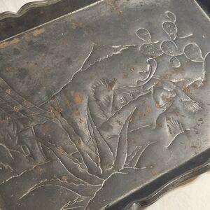 Vintage Midcentury Large Metal Decorative Tray Southwest Cactus  MEXICAN motif